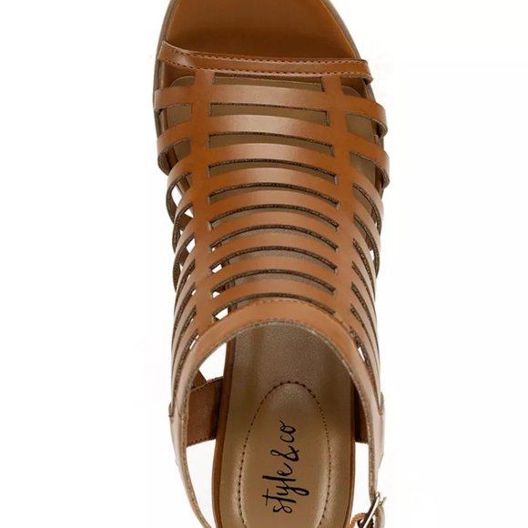 STYLE & CO Women's Haileyy Shooties Sandals Heels COGNAC Brown Chic Trendy Style - Picture 4 of 13